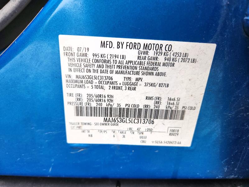 65758246 :رقم المزاد ، MAJ6S3GL5LC313706 vin ، 2020 Ford Ecosport مزاد بيع