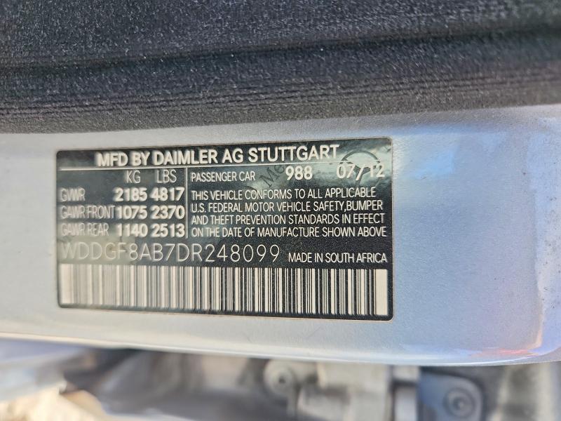 2013 Mercedes-benz C მანქანა იყიდება აუქციონზე, vin: WDDGF8AB7DR248099, აუქციონის ნომერი: 65227676