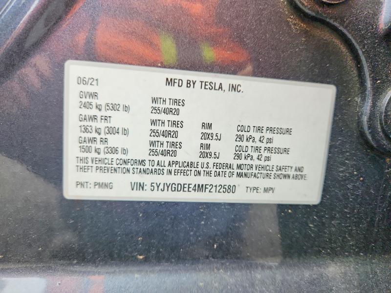 64479636 :رقم المزاد ، 5YJYGDEE4MF212580 vin ، 2021 Tesla Model Y مزاد بيع
