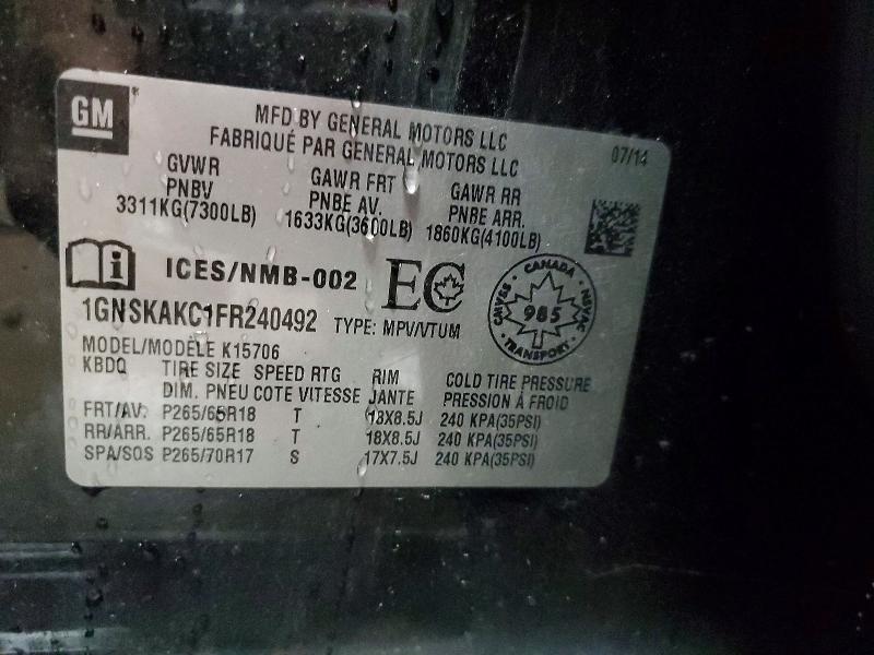 64984756 :رقم المزاد ، 1GNSKAKC1FR240492 vin ، 2015 Chevrolet Tahoe مزاد بيع
