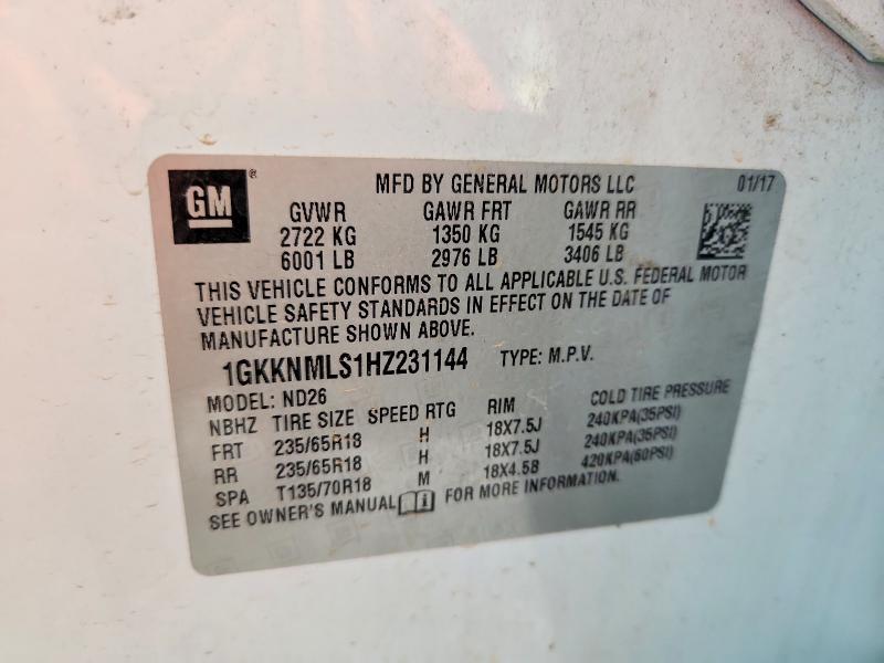 Aukcja sprzedaży 2017 Gmc Acadia, vin: 1GKKNMLS1HZ231144, numer aukcji: 64183116