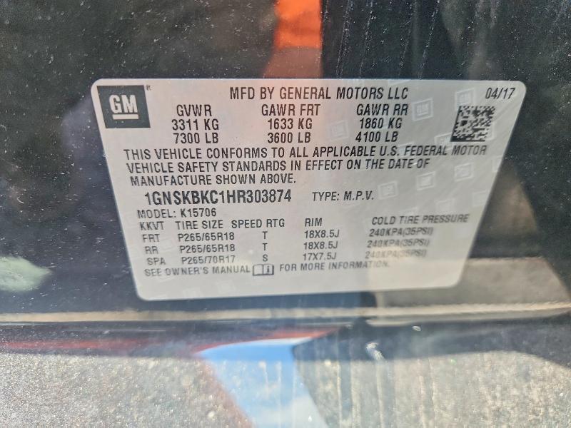 Продаж на аукціоні авто 2017 Chevrolet Tahoe, vin: 1GNSKBKC1HR303874, номер лоту: 65466036