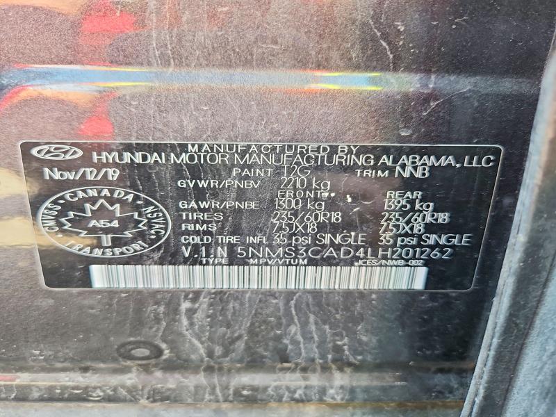 64608806 :رقم المزاد ، 5NMS3CAD4LH201262 vin ، 2020 Hyundai Santa Fe مزاد بيع
