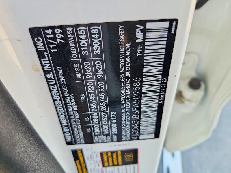 Продаж на аукціоні авто 2015 Mercedes-benz Ml, vin: 4JGDA5JB3FA509686, номер лоту: 65229386