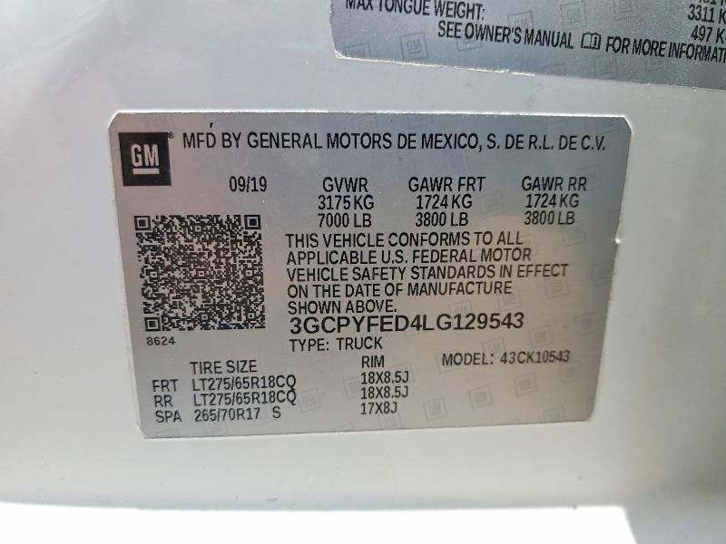 Aukcja sprzedaży 2020 Chevrolet Silverado, vin: 3GCPYFED4LG129543, numer aukcji: 64282886