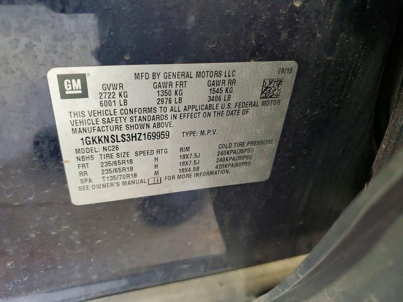 Aukcja sprzedaży 2017 Gmc Acadia, vin: 1GKKNSLS3HZ169959, numer aukcji: 64802396