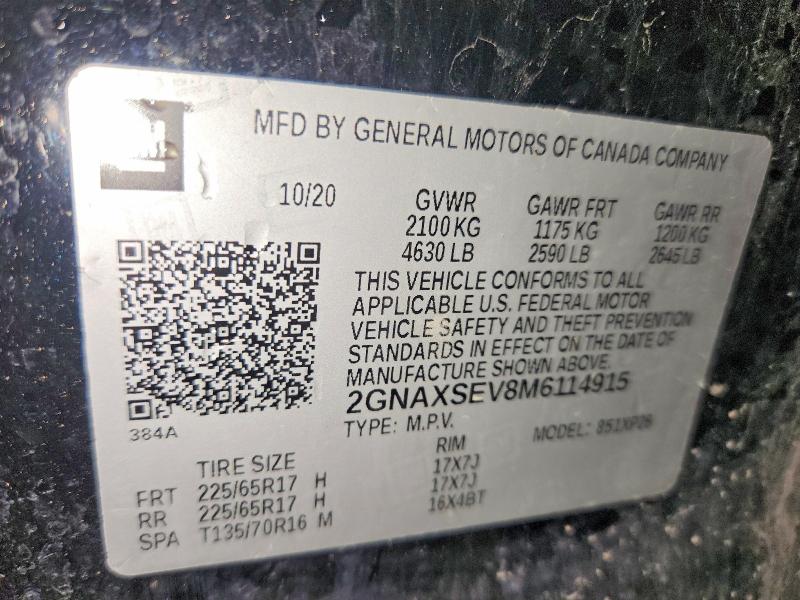 62705206 :رقم المزاد ، 2GNAXSEV8M6114915 vin ، 2021 Chevrolet Equinox مزاد بيع