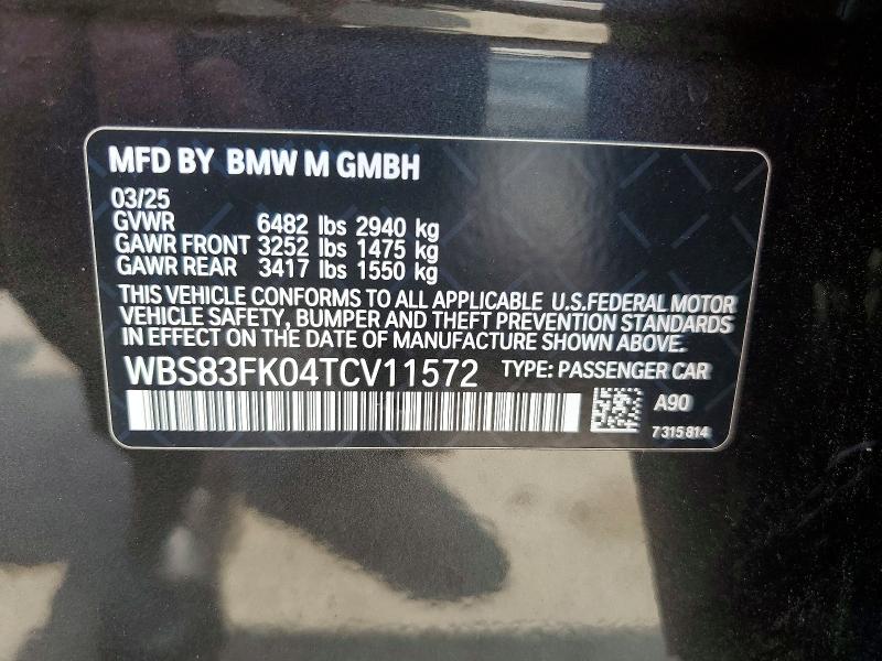 68791556 :رقم المزاد ، WBS83FK04TCV11572 vin ، 2026 Bmw M5 مزاد بيع