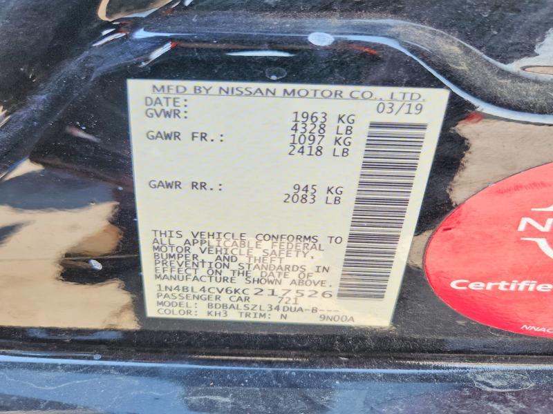Продаж на аукціоні авто 2019 Nissan Altima, vin: 1N4BL4CV6KC217526, номер лоту: 63547756