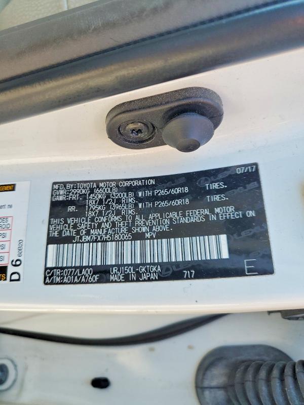 2017 Lexus Gx მანქანა იყიდება აუქციონზე, vin: JTJBM7FX7H5180065, აუქციონის ნომერი: 63917336