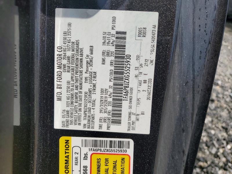 2016 Ford Mustang მანქანა იყიდება აუქციონზე, vin: 1FA6P8JZXG5525930, აუქციონის ნომერი: 65019546
