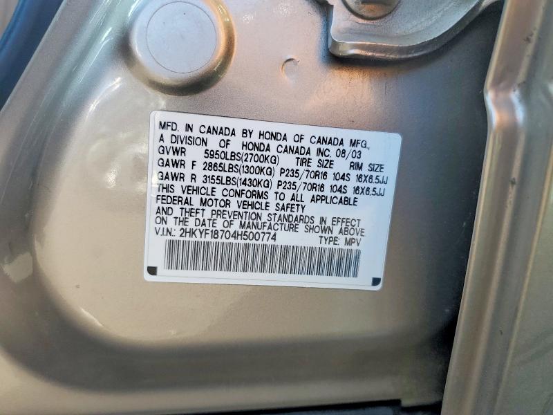 Aukcja sprzedaży 2004 Honda Pilot, vin: 2HKYF18704H500774, numer aukcji: 66299806