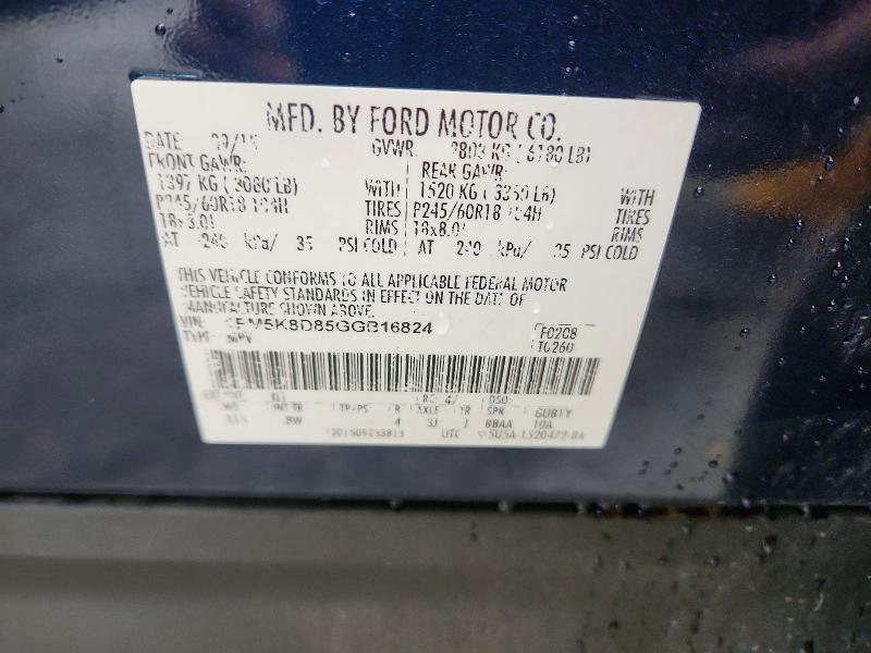 65101566 :رقم المزاد ، 1FM5K8D85GGB16824 vin ، 2016 Ford Explorer مزاد بيع