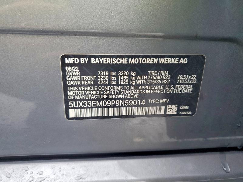 2023 Bmw X7 მანქანა იყიდება აუქციონზე, vin: 5UX33EM09P9N59014, აუქციონის ნომერი: 66636286