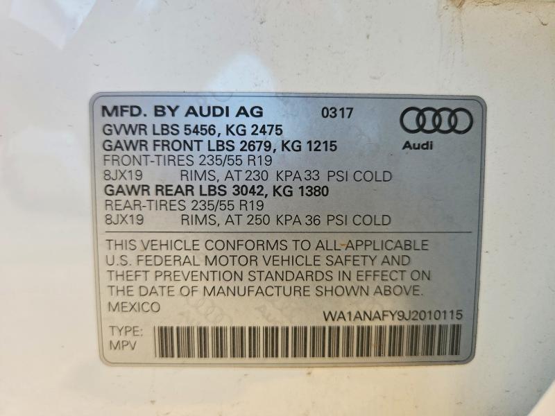 2018 Audi Q5 მანქანა იყიდება აუქციონზე, vin: WA1ANAFY9J2010115, აუქციონის ნომერი: 65852536