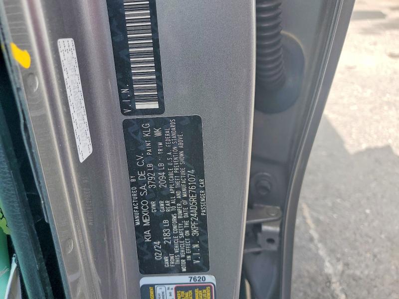 2024 Kia Forte მანქანა იყიდება აუქციონზე, vin: 3KPF24AD5RE761074, აუქციონის ნომერი: 63617826