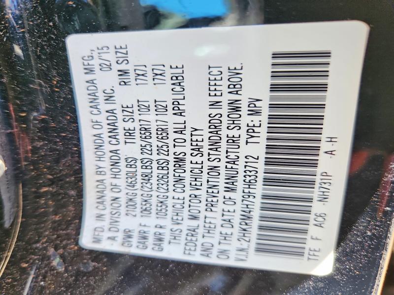 Aukcja sprzedaży 2015 Honda Cr-v, vin: 2HKRM4H79FH633712, numer aukcji: 63419966