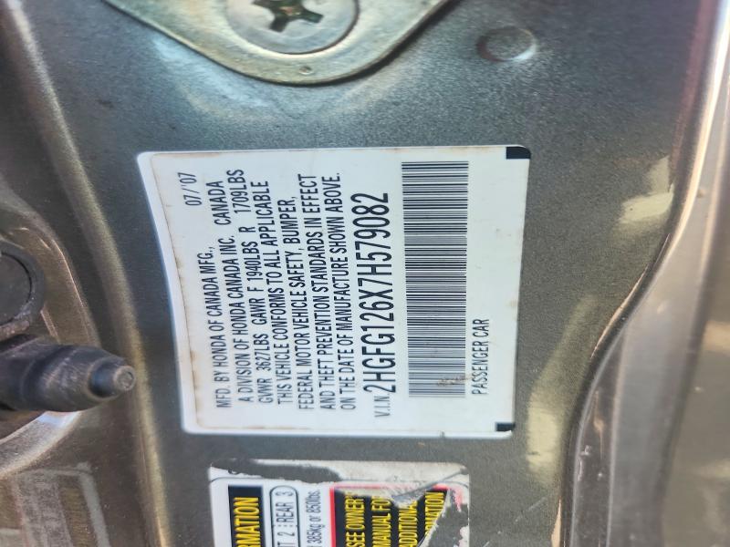 2007 Honda Civic მანქანა იყიდება აუქციონზე, vin: 2HGFG126X7H579082, აუქციონის ნომერი: 64257206