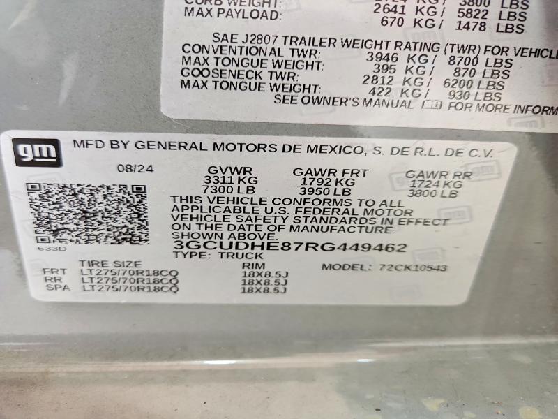 Aukcja sprzedaży 2024 Chevrolet Silverado, vin: 3GCUDHE87RG449462, numer aukcji: 65663356