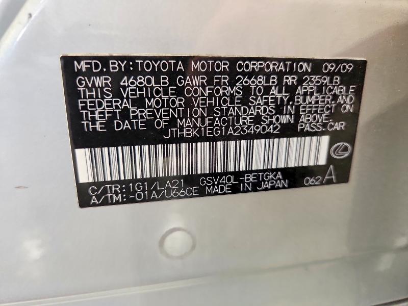 Aukcja sprzedaży 2010 Lexus Es, vin: JTHBK1EG1A2349042, numer aukcji: 66521206