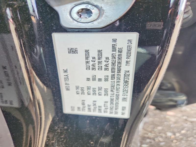 2022 Tesla Model 3 მანქანა იყიდება აუქციონზე, vin: 5YJ3E1EA5NF370214, აუქციონის ნომერი: 63897006