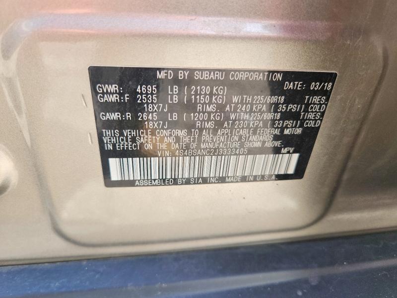 63923916 :رقم المزاد ، 4S4BSANC2J3333405 vin ، 2018 Subaru Outback مزاد بيع