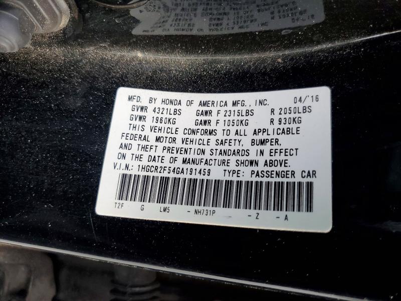 Продаж на аукціоні авто 2016 Honda Accord, vin: 1HGCR2F54GA191459, номер лоту: 65170156