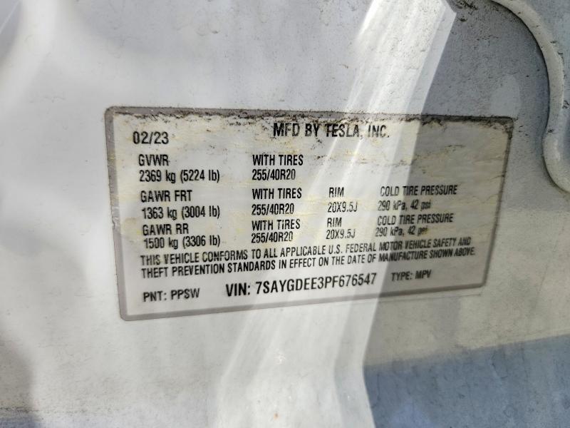 2023 Tesla Model Y მანქანა იყიდება აუქციონზე, vin: 7SAYGDEE3PF676547, აუქციონის ნომერი: 65725546
