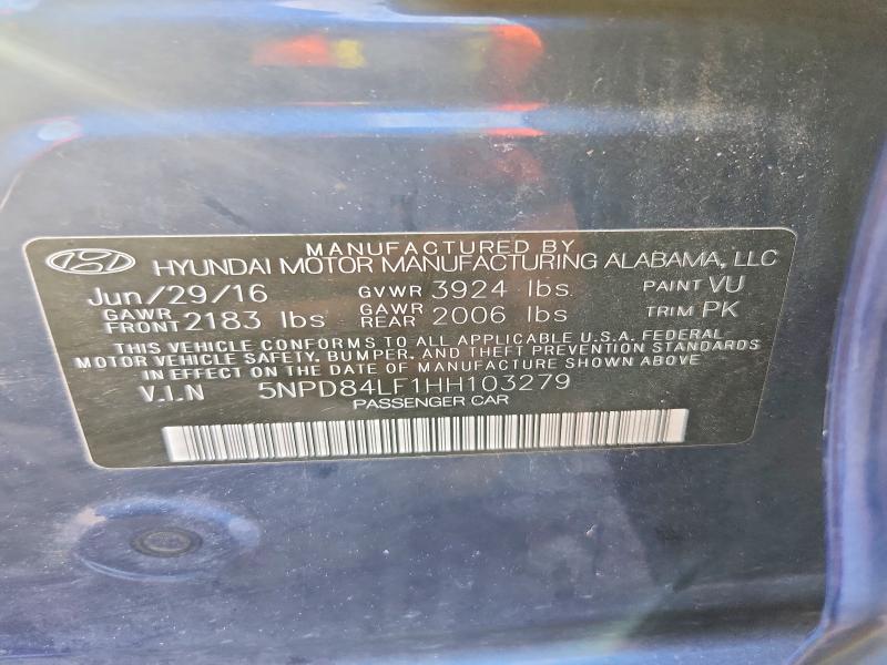 65880226 :رقم المزاد ، 5NPD84LF1HH103279 vin ، 2017 Hyundai Elantra مزاد بيع