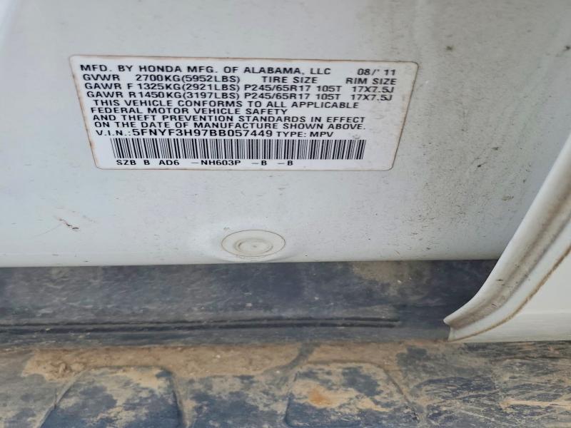 Aukcja sprzedaży 2011 Honda Pilot, vin: 5FNYF3H97BB057449, numer aukcji: 66052536