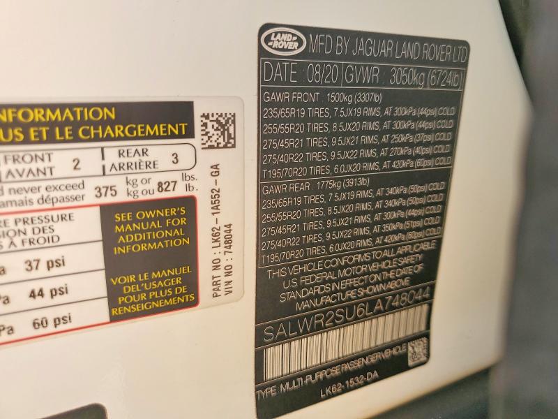 Продажа на аукционе авто 2020 Land Rover Range Rover Sport, vin: SALWR2SU6LA748044, номер лота: 64937206