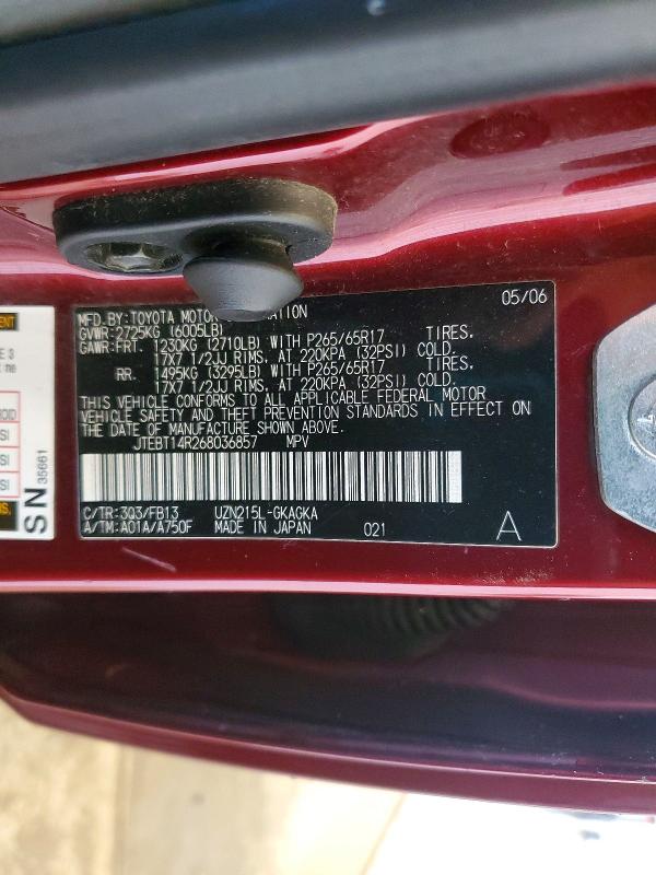 2006 Toyota 4runner მანქანა იყიდება აუქციონზე, vin: JTEBT14R268036857, აუქციონის ნომერი: 66668796