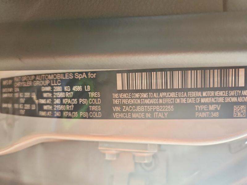 Продаж на аукціоні авто 2015 Jeep Renegade, vin: ZACCJBBT5FPB22255, номер лоту: 65501656