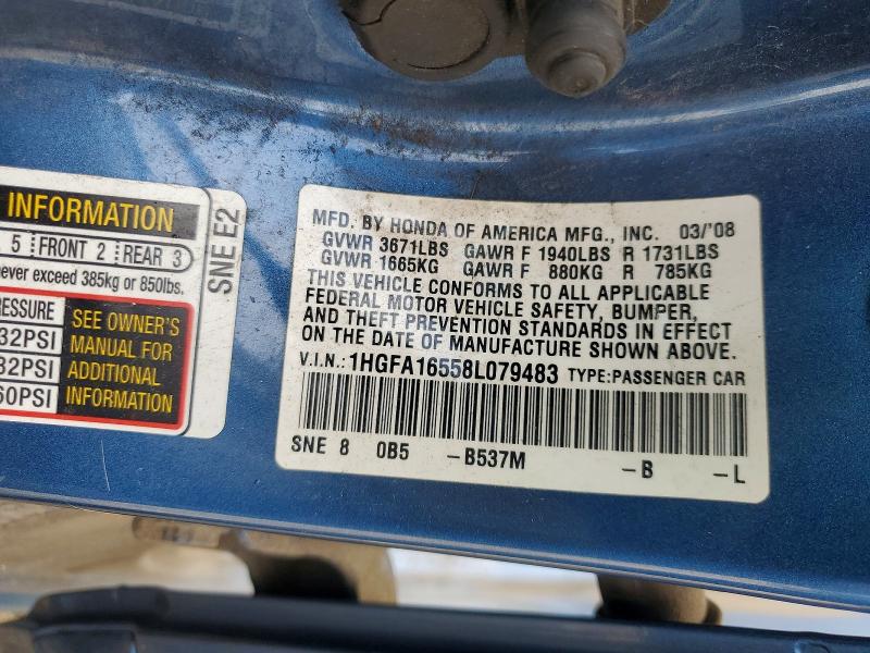 Продажа на аукционе авто 2008 Honda Civic, vin: 1HGFA16558L079483, номер лота: 65006436