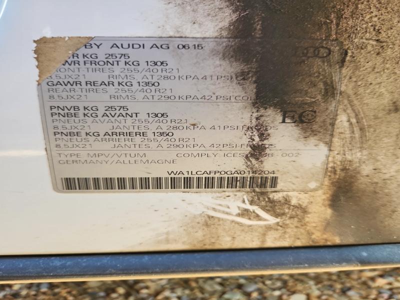 Продажа на аукционе авто 2016 Audi Sq5, vin: WA1LCAFP0GA014204, номер лота: 65848726