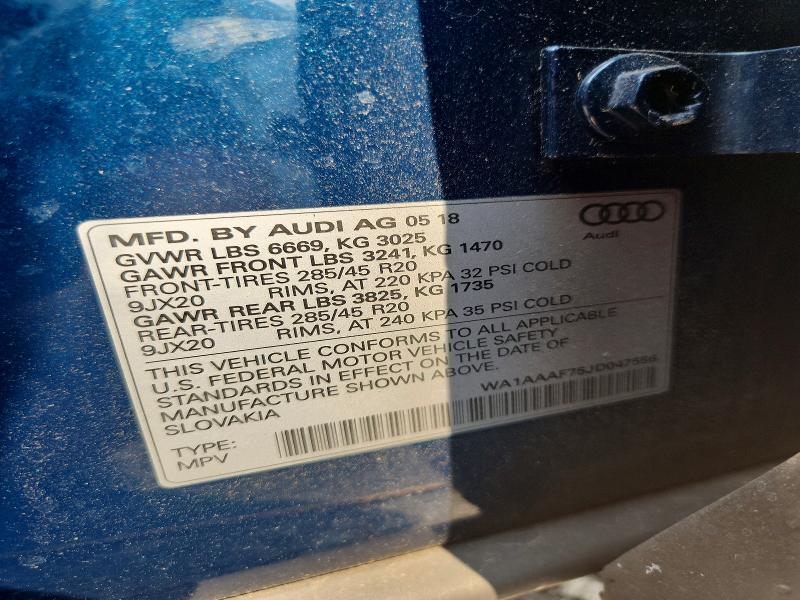 Aukcja sprzedaży 2018 Audi Q7, vin: WA1AAAF75JD047556, numer aukcji: 64650156