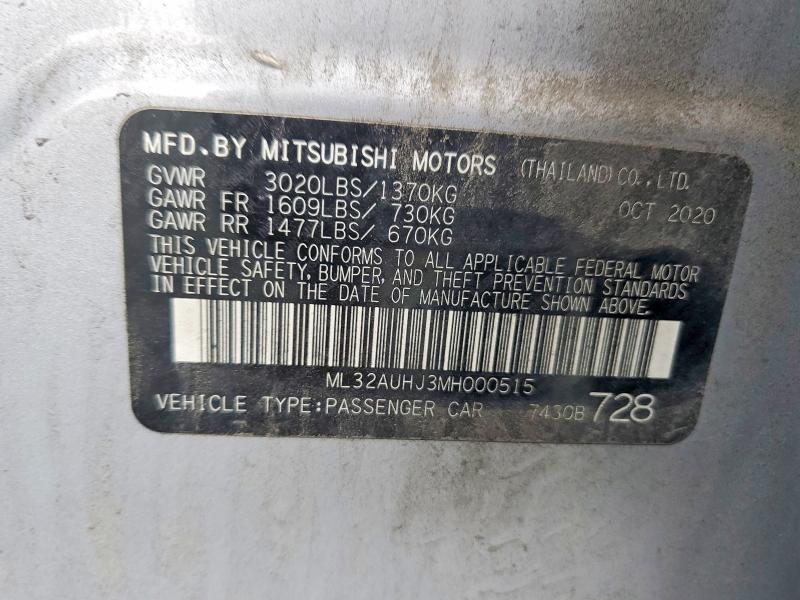 65082336 :رقم المزاد ، ML32AUHJ3MH000515 vin ، 2021 Mitsubishi Mirage مزاد بيع