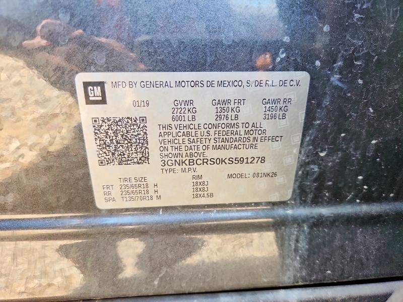 63650256 :رقم المزاد ، 3GNKBCRS0KS591278 vin ، 2019 Chevrolet Blazer مزاد بيع