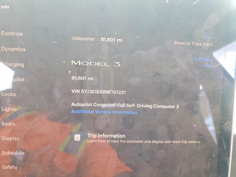 66622316 :رقم المزاد ، 5YJ3E1EA8NF191231 vin ، 2022 Tesla Model 3 مزاد بيع