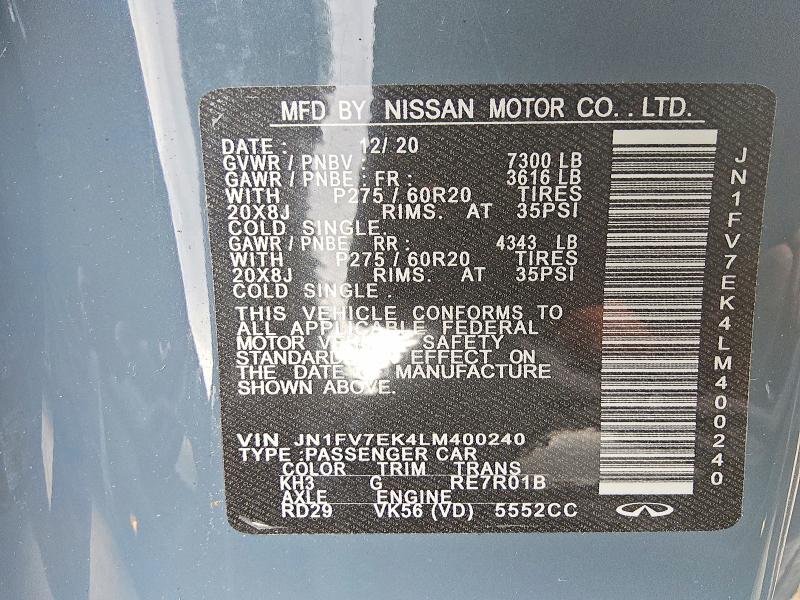 2020 Infiniti Q60 მანქანა იყიდება აუქციონზე, vin: JN1FV7EK4LM400240, აუქციონის ნომერი: 63940156