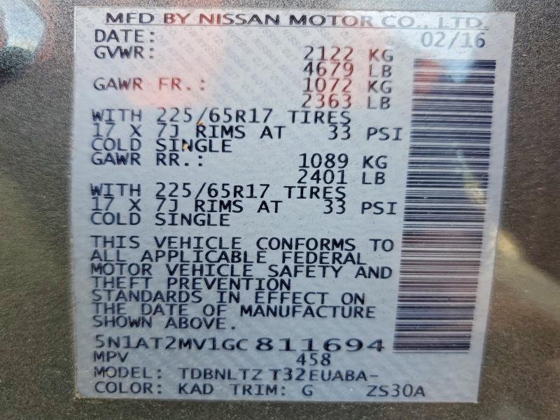 Продаж на аукціоні авто 2016 Nissan Rogue, vin: 5N1AT2MV1GC811694, номер лоту: 65908816