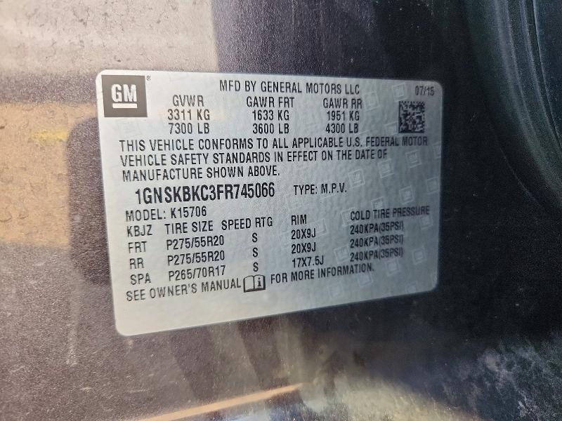 Aukcja sprzedaży 2015 Chevrolet Tahoe, vin: 1GNSKBKC3FR745066, numer aukcji: 64126876