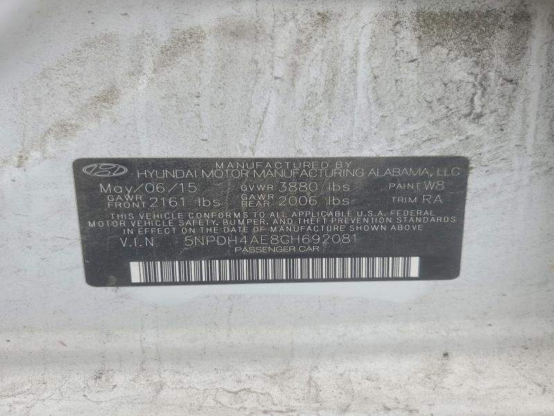 2016 Hyundai Elantra მანქანა იყიდება აუქციონზე, vin: 5NPDH4AE8GH692081, აუქციონის ნომერი: 58198496