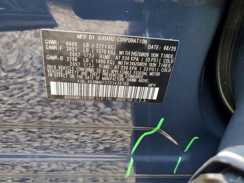 2025 Subaru Ascent მანქანა იყიდება აუქციონზე, vin: 4S4WMAFD2S3438160, აუქციონის ნომერი: 65279096