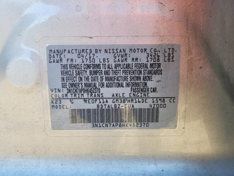 Продажа на аукционе авто 2017 Nissan Versa, vin: 3N1CN7AP8HK452370, номер лота: 63554926
