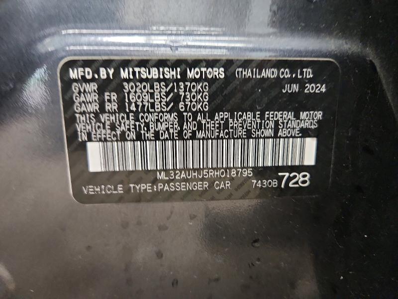 Aukcja sprzedaży 2024 Mitsubishi Mirage, vin: ML32AUHJ5RH018795, numer aukcji: 66582526