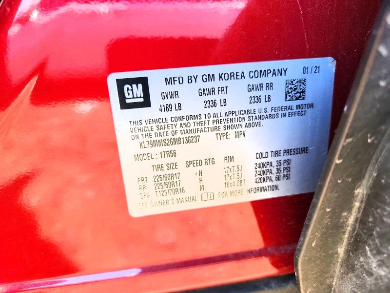 2021 Chevrolet Trailblazer მანქანა იყიდება აუქციონზე, vin: KL79MMS26MB136237, აუქციონის ნომერი: 63102596