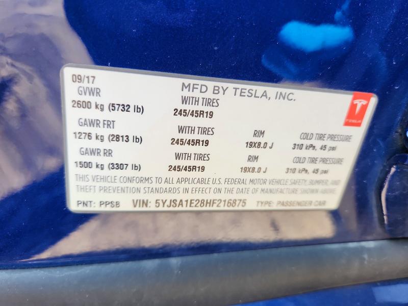 Продажа на аукционе авто 2017 Tesla Model S, vin: 5YJSA1E28HF216875, номер лота: 64471506