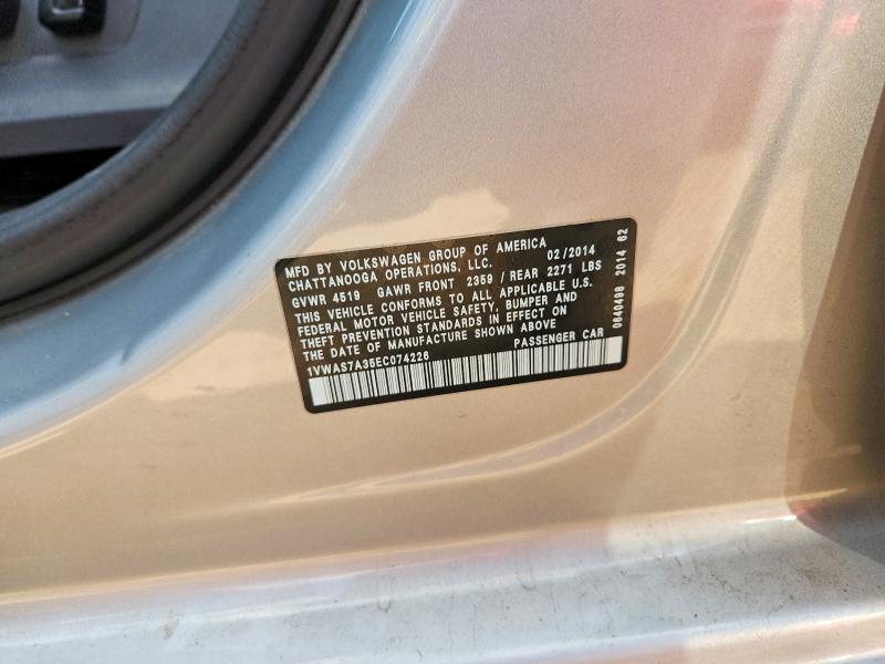 Продаж на аукціоні авто 2014 Volkswagen Passat, vin: 1VWAS7A35EC074226, номер лоту: 63397356