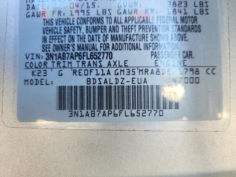 2015 Nissan Sentra მანქანა იყიდება აუქციონზე, vin: 3N1AB7AP6FL652770, აუქციონის ნომერი: 64614176